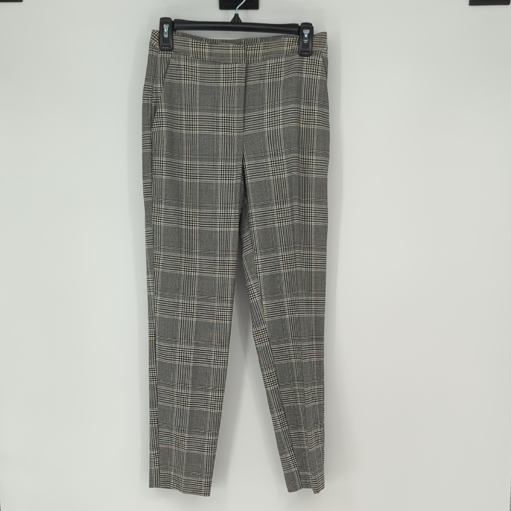 H&M Plaid Slim Leg Trouser Gray Size 2 preppy Business casual classic office
